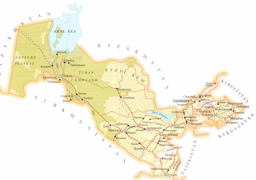 uzbekistan physical map